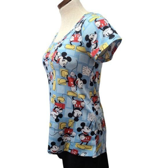 Lularoe Blue Mickey Mouse Print Short Sleeved Shirt Round Neck - Picture 8 of 9
